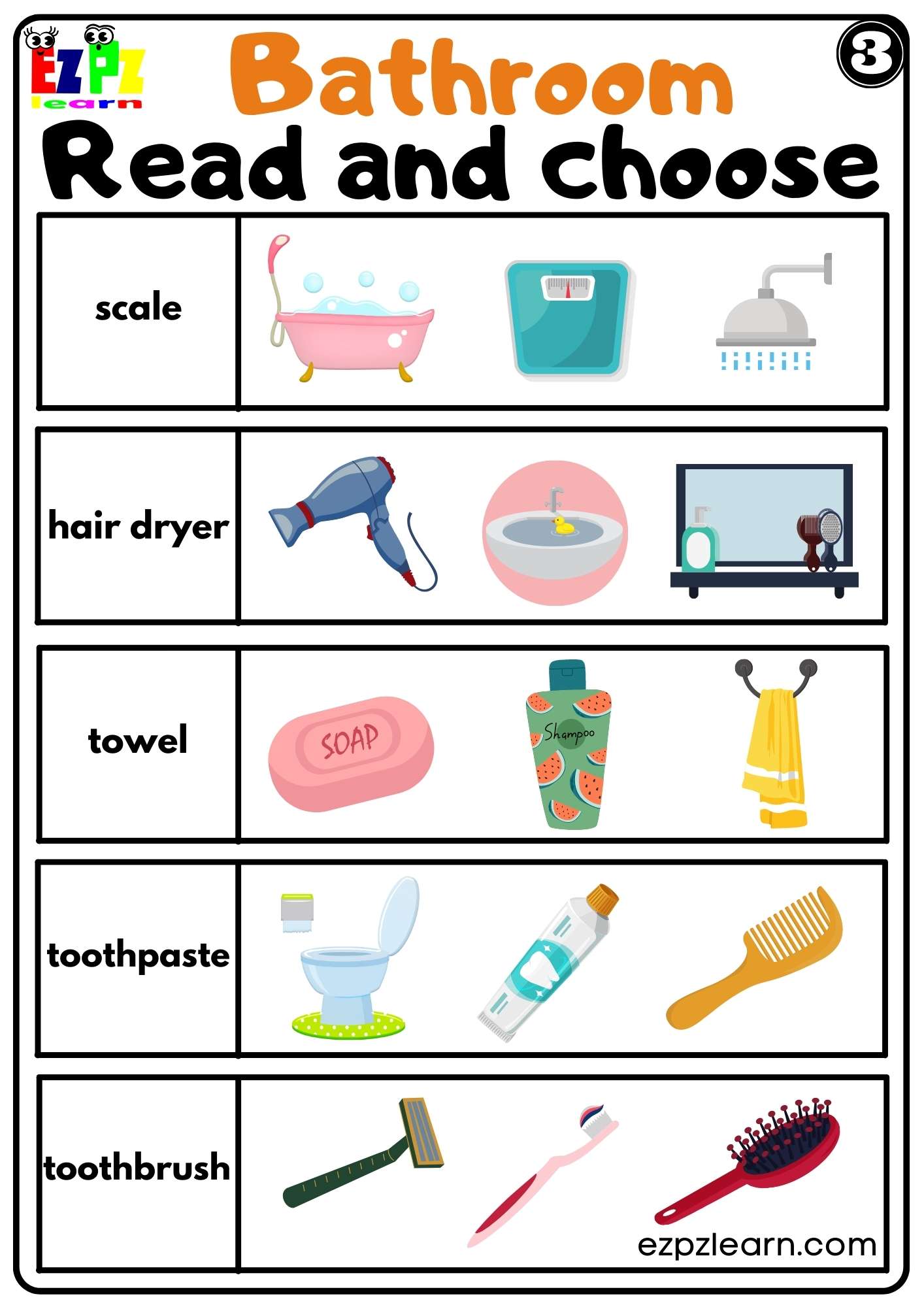 Bathroom Read and Choose Worksheet Set 3 for ESL and Homeschool PDF ...